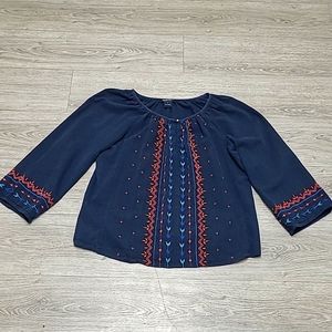 Lucky Brand Boho Embroidered Top; Size Small